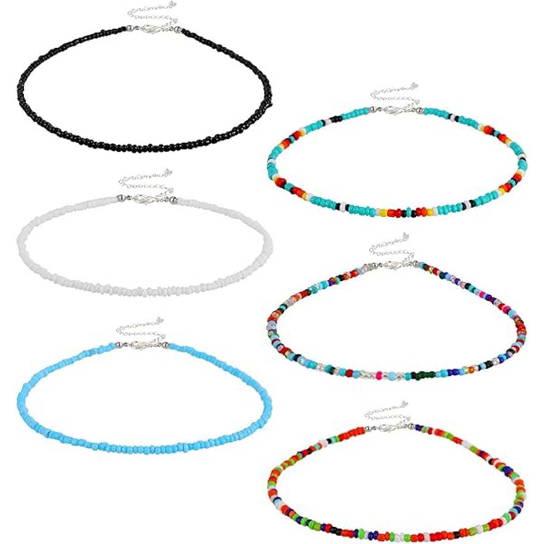 SULIUDAJI 6 Piezas Collares Con Cuentas De Colores Boho Beach Collares Con Cuentas Pulseras Para Mujeres Niñas Joyería
