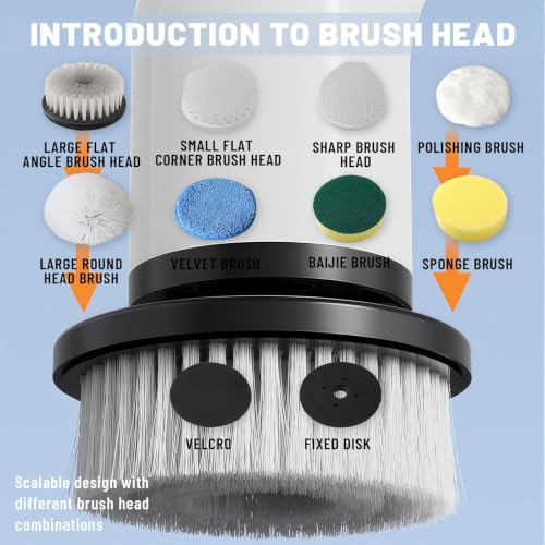 Image of Electric Spin Scrubber- Ditch the Scrubbing! Long Handle Shower Scrubber with 9 Replaceable Heads - 2 Speed Cordless Brush Ensures Long Battery Life, Modern Design! (Black)