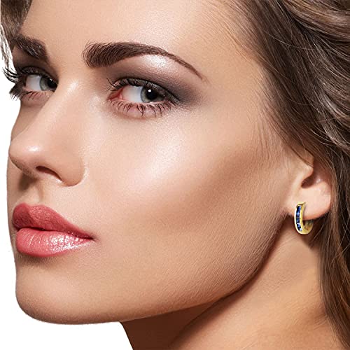 Galaxy Gold Gg Genuine 14K Solid Gold Hoop Huggie Earrings With 1.3 Carat Natural Sapphire #TOP4