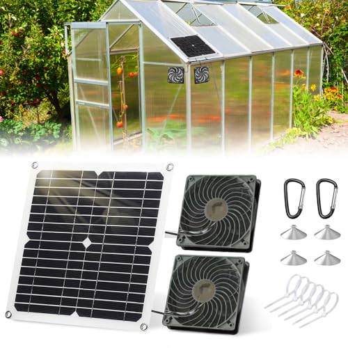 Afenau - Kit de ventilador de panel solar, ventilador solar de 12 W con cable de 10 pies, ventilador solar de doble cabeza, ventilador de energía solar impermeable IP65, ventilador de ventilación