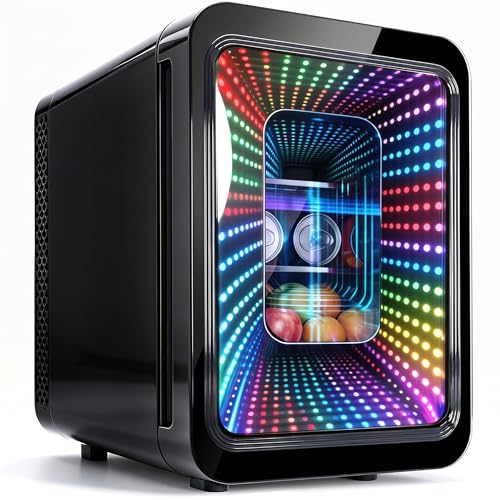 Image of Kikihouse 20L/22Cans Mini Fridge with LED Gaming Light, Small Beverage Refrigerator for Bedroom, Office, Dorm and Car, AC/DC Portable Cooler for Drinks, Skincare, Drip Tray Included