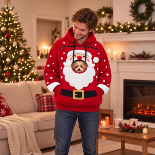 Christmas Pet Pouch Hoodie Women Men Cute Santa Sweat Shirts with Pocket - image 3