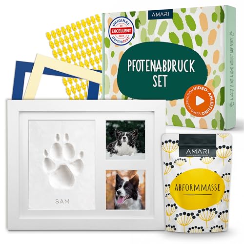 Amari Pfotenabdruck Set Abdruckset für Tiere mit Buchstaben Zahlen und Bilderrahmen Pfotenabdruck Set Hunde Pfotenabdruck Set Katze Geschenk für Hundebesitzer Erinnerung Hund Bilderrahmen