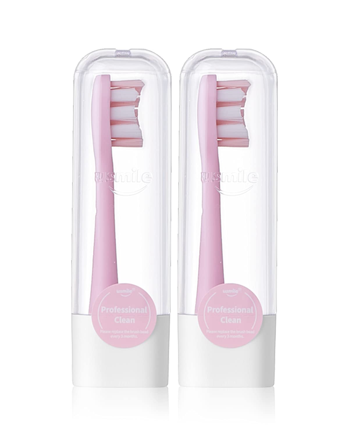 usmile Electric Toothbrush Replacement Heads, 2 Pack Dupont Whitening Brush Heads with Travel Cover, All Pink Head Designed for Y1S Pink