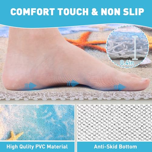 Image of Square Shower Mat Non Slip: 36 x 36 Inch Extra Large Shower Mats with Drain Hole in Middle - PVC Loofah Anti Slip Shower Floor Matt for Inside Shower