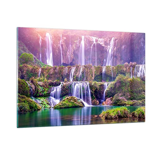 Decoracion Salon cascada naturaleza Vidrios decorativos 120x80cm Cuadro Sobre Vidrio Moderno Dormitorio Cocina Cuadros Pared Impresiones Impresión en Cristal Wall Art Prints Grande XXL GAA120x80-3893