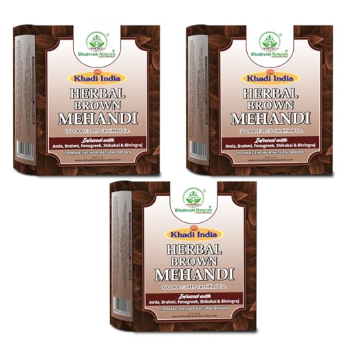 Image of Khadi Organic Brown Mehandi for Hair By Bhudevam Naturals | Natural Henna Powder for Rich Color & Shine, Strengthens & Conditions Hair | Free From Harsh Chemicals | Suitable For All Hair Types- Pack of 3