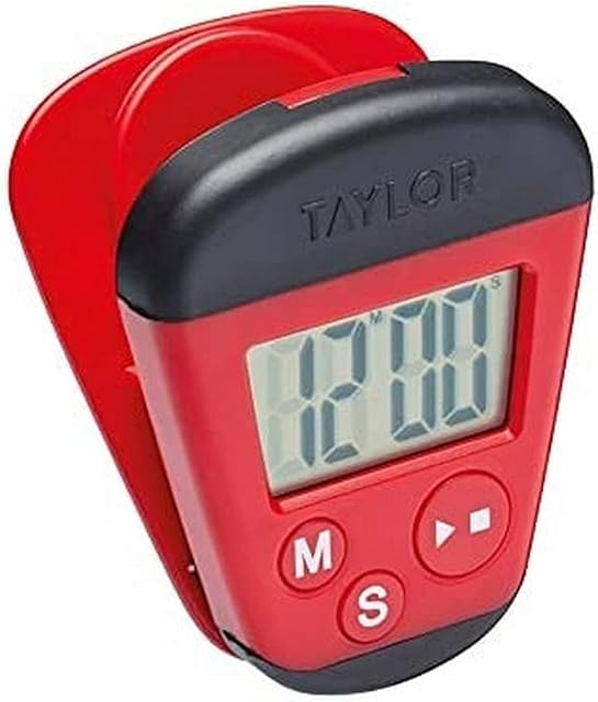 Taylor Kitchen Timer, Professional Portable Digital Timer with Memo Clip and Magnetic Back, Stopwatch Function, Red & Black