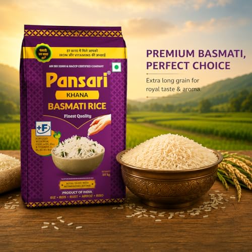 Image of Pansari Khana Basmati Rice 5 Kg With Biryani Masala- Great Taste and Mesmerizing Aroma - Long Grain, Naturally Aged (2-Years), Fortified with Iron and Vitamins - Ideal for Biryani, Pulao, and Everyday Meals