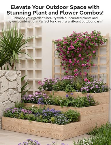 3-Tier Raised Garden Bed with Trellis, Wooden Vertical Planters Bed with Open-Ended Base for Climbing Plants Vines Flower Herb Vegetable Fruit,Outdoor Planter Boxes for Patio Yard Lawn