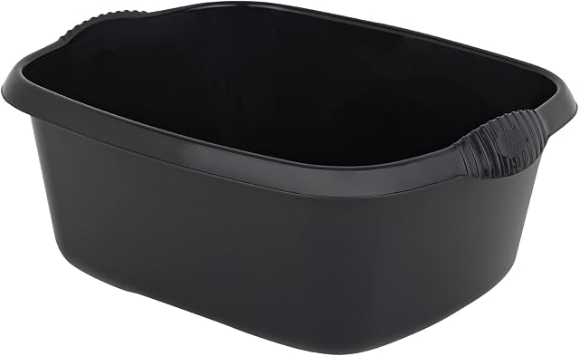 JMS we create smile 39cm Rectangular Plastic Upcycled Kitchen Washing Up Bowl Basin Mixing | Plastic Bowl (Midnight Grey/Dark Grey)