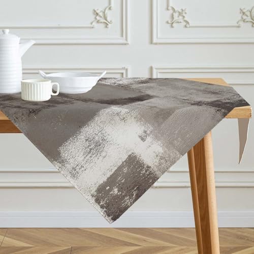 Kiatuniya Nappe 100 x 100 cm Gris Chemin de Table Art Moderne Peinture Nappes Courtes Lin Décoration de Table Lavable Décoration Esthétique Nappe pour...