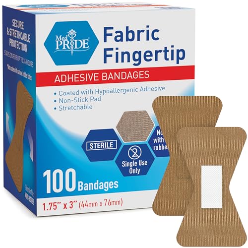 MED PRIDE Sterile Fingertip Fabric Bandages 1.75in X 3in Hypoallergenic Adhesive Latex-Free 100...