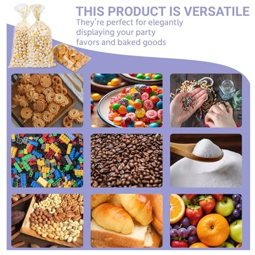 100 Stück Cellophantüten mit Boden, 13x27cm kekstüten mit 100 Metallischen Bindebänder Candy Bar Tüten Geschenktüten Durchsichtig Cellophantüten Klein Durchsichtige Geschenktüten Weihnachten