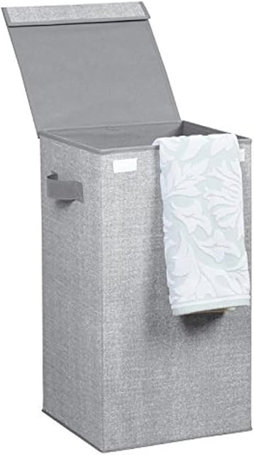 iDesign 5183 Aldo Folding Laundry Clothes Hamper with Handles and Lid-Gray, Polypropylene, 35.5 x 35.5 x 64.1 cm
