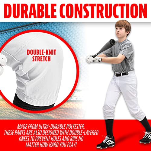 Franklin Sports Youth Baseball + Softball Pants - Knee High White Baseball Pants For Kids - Boys + Girls Knicker Style Baseball + Softball Pants With Belt Loop - White - Youth Extra Large #TOP3
