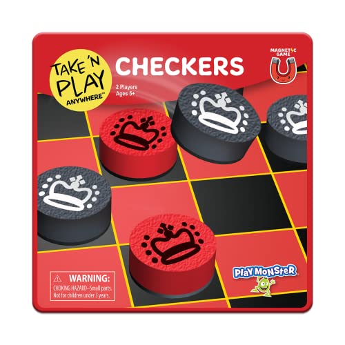 Playmonster Take 'n Play Anywhere Checkers Magnetic Travel Game Fun on the Go! For Ages 4+
