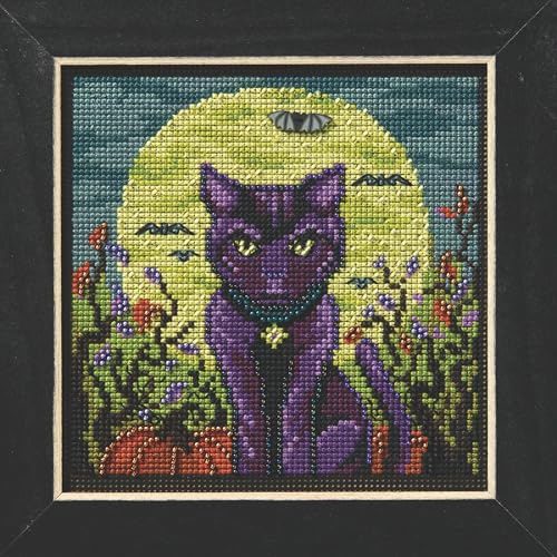 Image of Mill Hill Spooky Cat Beaded Counted Cross Stitch Kit 2025 Buttons & Beads Autumn MH142525, Multicolor, 5.25 x 5.25 Inches