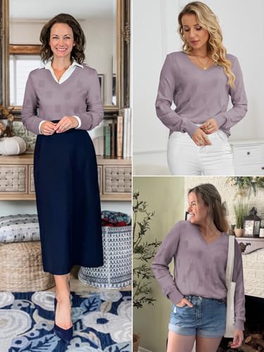 ATHMILE Women's Fall Tops 2025 Fashion Trendy Pullover Sweater V Neck Long Sleeve Shirt Knit Blouse Clothes Outfits2
