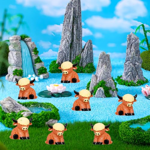 20 Figuras Mini Vacas Highland en Resina miniatura 5