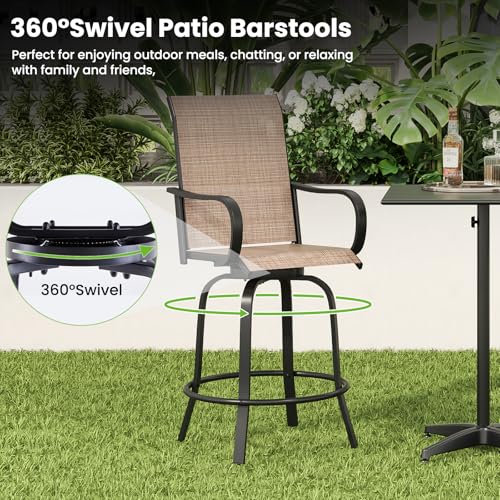 Image of Soohow Swivel Patio Bar Stools Set of 8, Textilene Bar Height Chairs Brown | 360 Swivel Tall Bar Height Chairs, Quick-drying Fabric, with Leveling Feet, Weather-resistant, for Balcony, Poolside, Yard