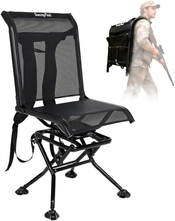 SUNNYFEEL Hunting Chair, 360° Silent Swivel Hunting Chair, Portable Hunting Blind Chair with Backpack Carry Straps, Stable Folding Portable Hunting Seat for Deer & Turkey Hunting