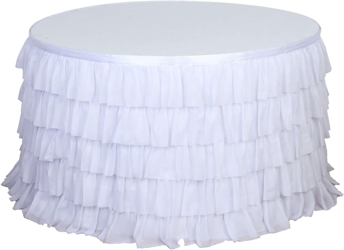 Efavormart 14ft 5-Tier White Chiffon Ruffled Tutu Table Skirt with Satin Backing
