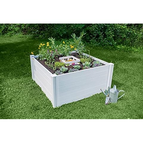 Vita Classic 4 Foot x 4 Foot x 22 inch Keyhole Garden Bed with Composting Basket, White, PVC, BPA and Pthalate Free, VT17101 Cover