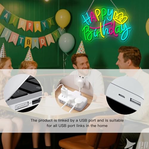 Image of WLHOPE Happy Birthday Neon Sign Led Lights for Party Wall Decor Transparent Acrylic Board Light Signs for Club Children Friends Gift Decoration