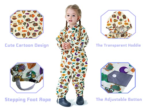 Kids Toddler Rain Suit For Boys Girls One Piece Hoodie Zipper Cartoon Waterproof Coverall Rain Jacket 1-10 Years L Size #TOP2
