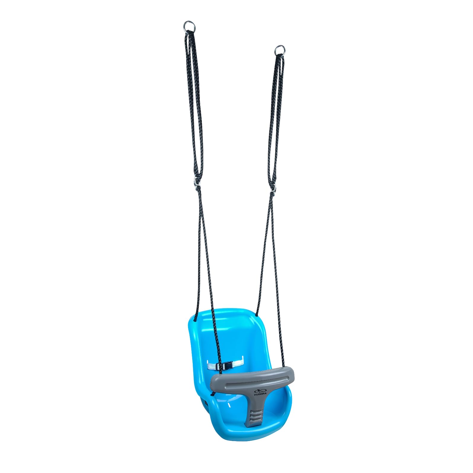 HUDORA Columpio para bebé regulable de 120 a 180 cm en azul/gris para el jardín, columpio infantil con barra de seguridad y cinturón de seguridad, peso máximo del usuario 25 kg