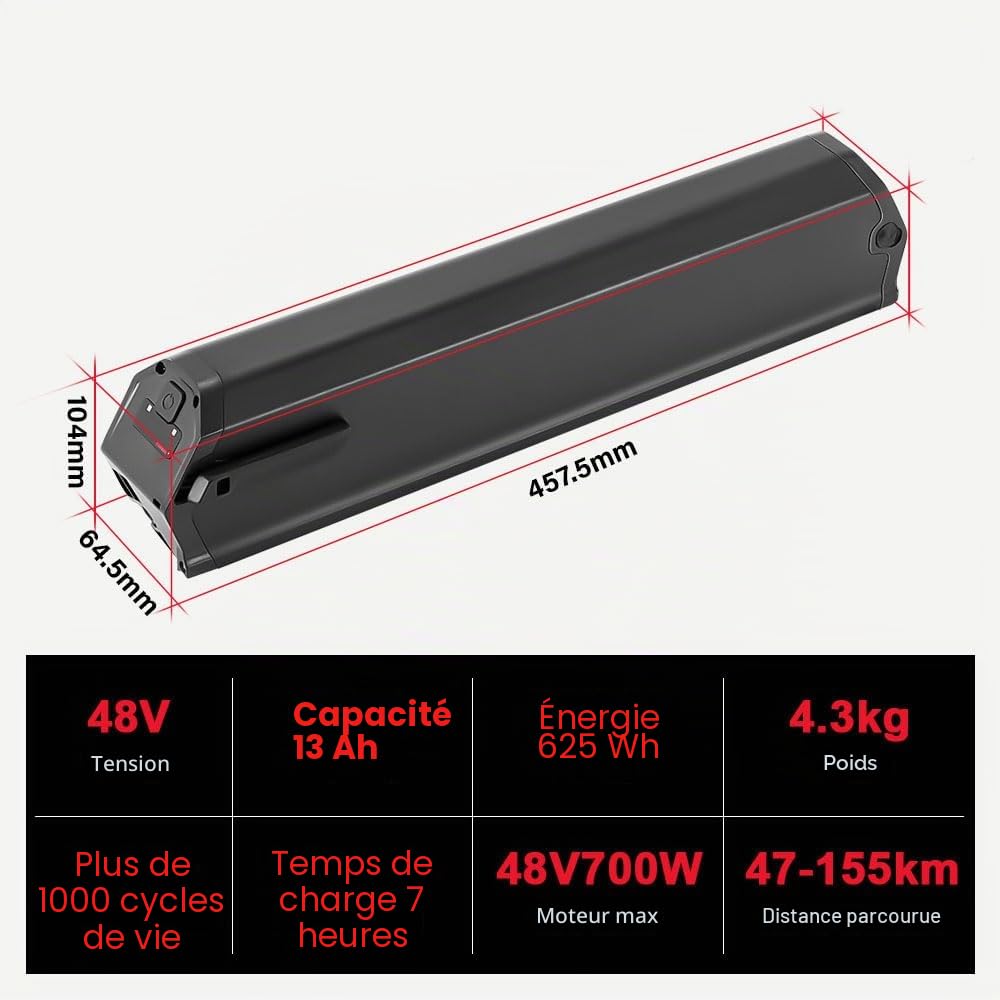 SEASON Dorado Plus 65 Ebike Batterie 36V 13Ah / 48V 13Ah 16Ah sans Chargeur - Batterie de Rechange Semi-Intube REENTION pour E-Bikes Pedelec NCM, LLobe, Fitifito, DeHawk