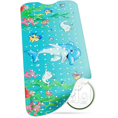 SilverRack Tapis de Bain pour Enfant,100x40 cm (Motif Dauphin),Tapis de Bain antidérapant,sans BPA pour Enfants et bébés,Tapis de Douche résistant à la moisissure...