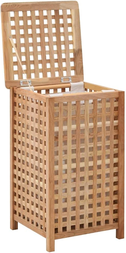 SKM Laundry Bin 15.4"x15.4"x25.6" Solid Wood Walnut,Brown (Weight 10.47KG)