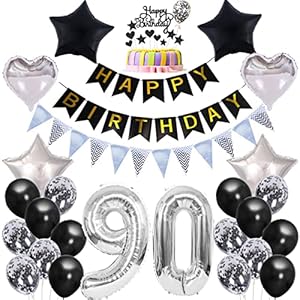 Luftballon 90. Geburtstag Dekoration Schwarz Silber Tortendeko Geburtstag 90 Jahre Mann kuchen deko 90 Geburtstag Frauen…
