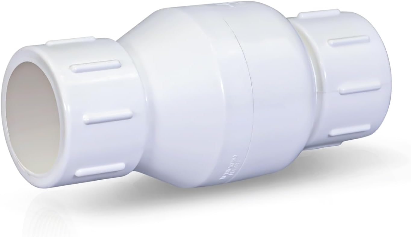 Midline Valve 4I2T112 PVC Inline Check Valve for Backflow Prevention 1-1/2'' Solvent Connections White Plastic