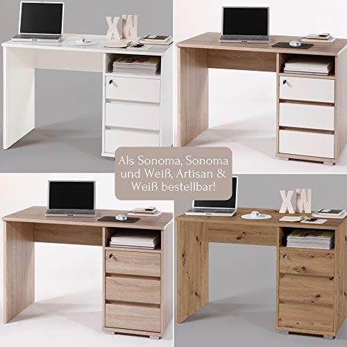 PRIMUS 1 Schreibtisch mit Schubladen, Sonoma Eiche Optik / Weiß - Bürotisch Computertisch fürs Homeoffice mit Stauraum… – Bild 6
