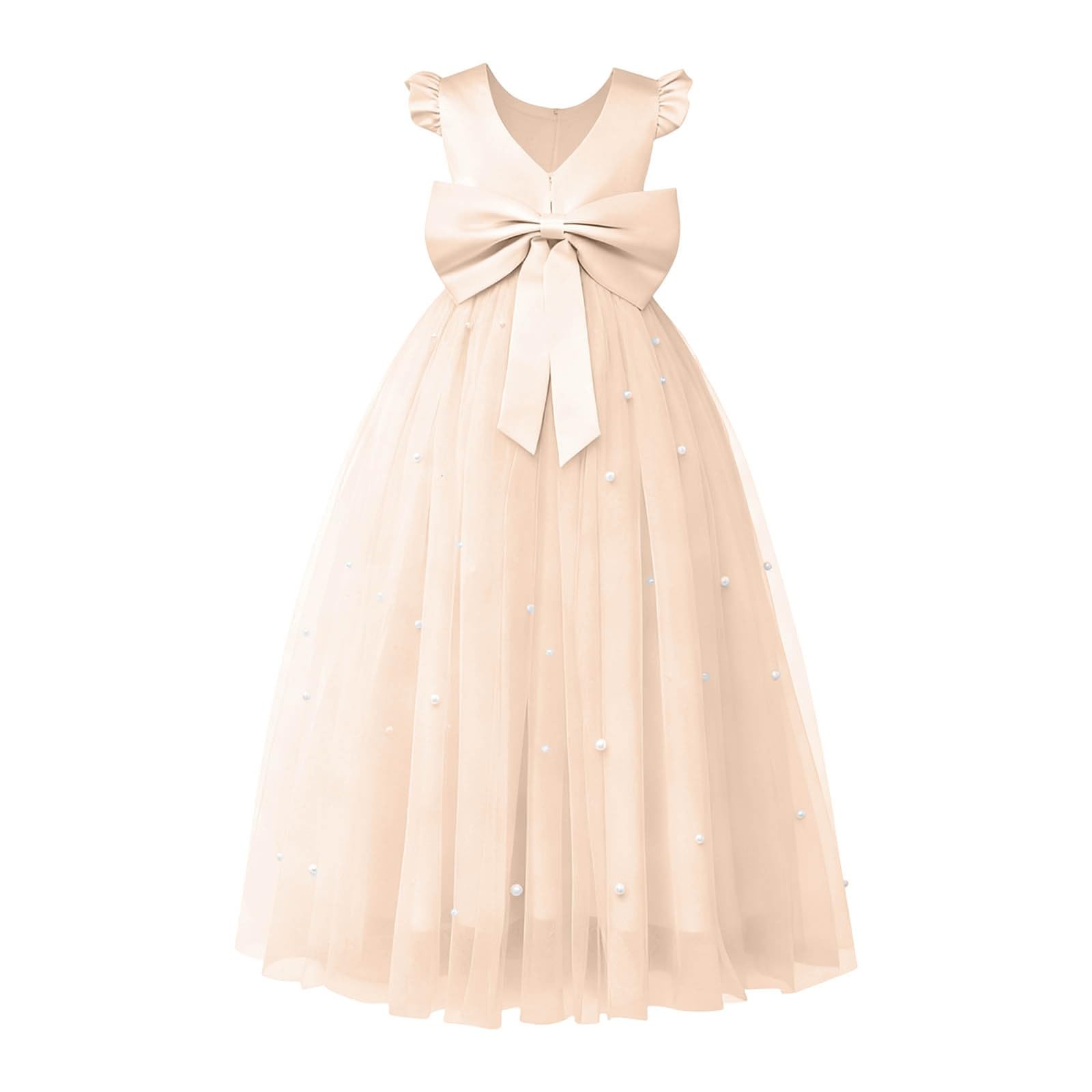 Generico Gonna Tulle Bambina Tutu Ballerina Bambina Gonna Tutte Le Stagioni Lunga con Fiocco E Perline, Abito Formale per Compleanni E Gare di Bellezza