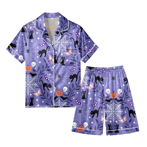 Pijama de Halloween para hombre con botones y pantalón corto estampado