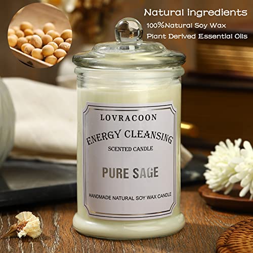 Lovracoon Pure Sage Smudge & Long Lasting Burning Jar Candle For House Energy Cleansing, Negative Energy Purification And Chakra Healing, Natural Soy Wax Jar Candle With Gift Box（White Sage,Large） #TOP4