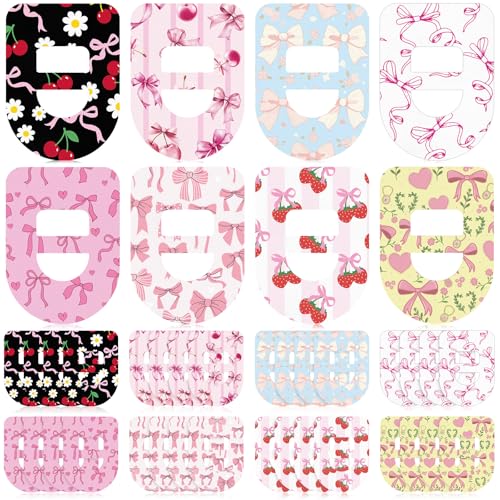Gaillty 32 Pack Adhesive Patches Compatible with Omnipod 5 CGM Patches Pink Bow Waterproof & Sweatproof Adhesive Tape Stickers Diabetic Sensor Covers Flexible Breathable Pre-Cut Patch