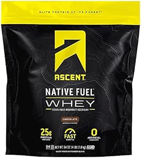 Ascent Native Fuel Whey Protein Powder - Post Workout Whey Protein Isolate, Zero Artificial Ingredients, Soy & Gluten Free, 5.7g BCAA, 2.7g Leucine, Essential Amino Acids, Chocolate 4 lb