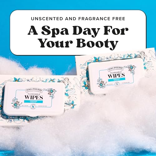Image of Poo~Pourri Unscented Flushable Wipes - Made with Plant Based Fibers, Aloe, Vitamin E, Chamomile, and Oat Extract - Adult Wet Wipes - 150 count - Septic & Sewer Safe - Fragrance Free Packaging May Vary