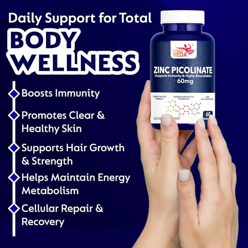 Image of Fitness Veda Zinc Picolinate 60 mg Supplement | High Absorption, Cellular Health | Highly Bioavailable Capsules | Vegetarian Dietary Supplement | 60 Veggie Capsules