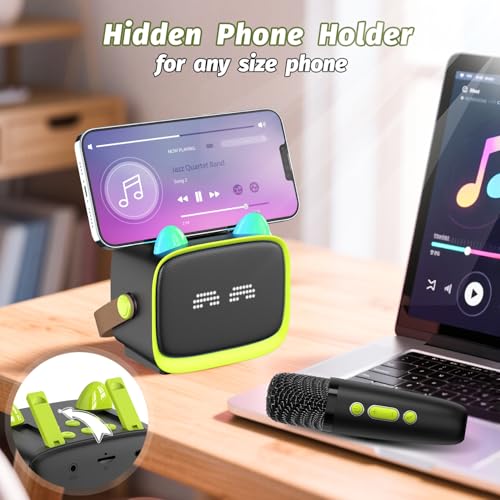 Image of Mini Karaoke Machine Toys Gifts,Kids Portable MP3 Player with 2 Wireless Microphone and LED,Christmas Birthday Gifts for Girls Boys 3 4 5 6 7 8+ Year Old (Green)