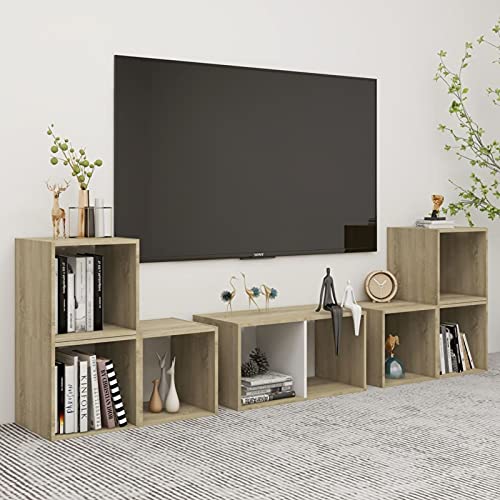 Juroupi Set Mobili TV 6 pz Bianco e Rovere Sonoma in Truciolato,Set Mobili TV,Pareti Attrezzate,Parete Attrezzata per Soggiorno,Set Salotto TV-3080056