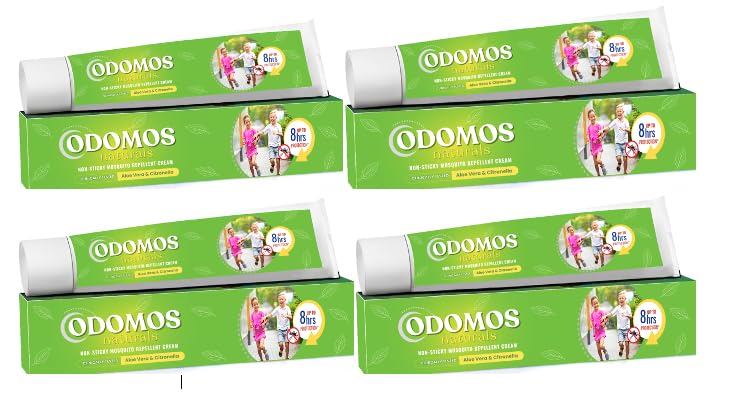 Odomos Naturals 4x23gms Multi Pack, Non-Sticky Mosquito Repellent Cream with Aloevera + Citronella, Non-Sticky Cream with 8 Hours Protection Against Mosquitoes, Biting Insect, Flies, Ticks, Bed Bugs