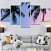 SIGNWIN 5 Panel Canvas Wall Art Multicolor Nature Neon Photography Trees Tropical for Home Decorations Ready to Hang - 60