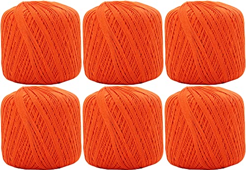 Image of ThreadArt 100% Cotton Crochet Thread Size 10, 6 Ball Pack, Orange 3510 | Soft pure cotton crochet thread for lace, doilies, amigurumi and crafts. Smooth finish with crisp stitch definition.