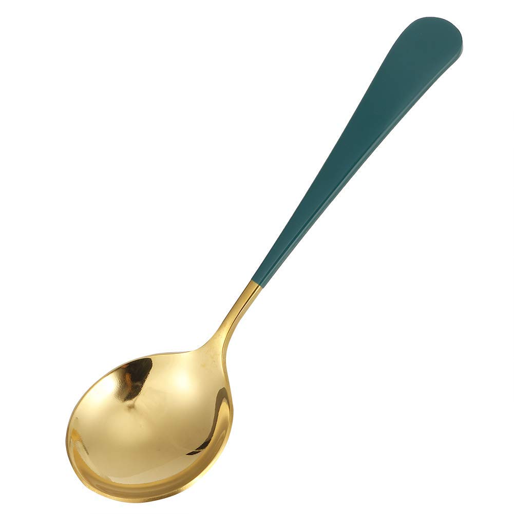 5Pcs Soup Spoons, Round Stainless Steel Teaspoons Small Coffee Spoons 6.3 x 1.7inch(Green)